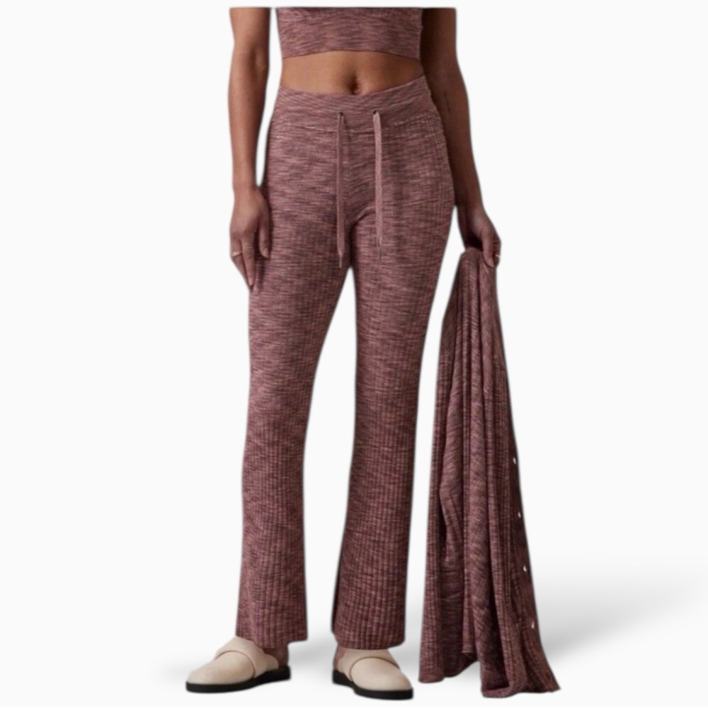 Athleta Revolve Ribbed Pant XXS Tawny Rose Wide Leg Knit Lounge Yoga Flare